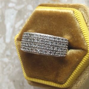 Diamond Pave Band Stacker Yellow White Gold Vintage Ring